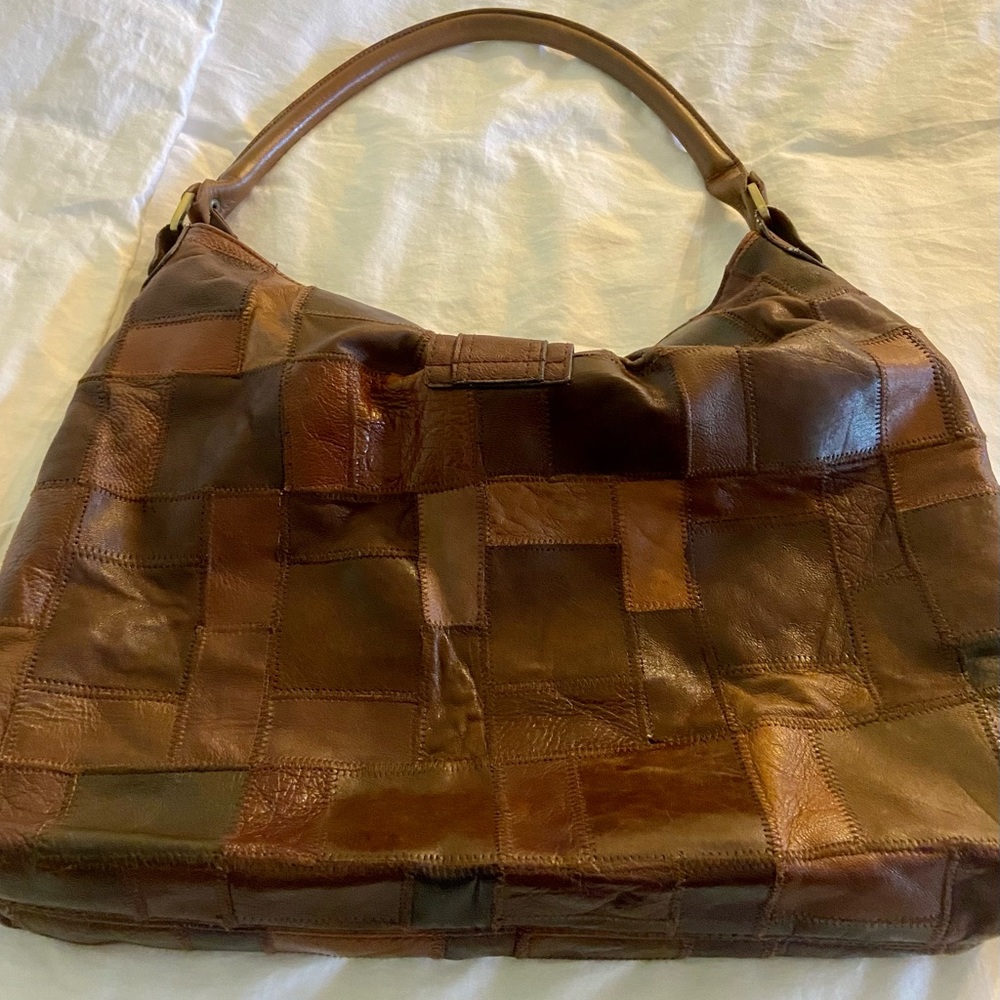Genuine Leather Patchwork Stitched Brown Purse - image 3